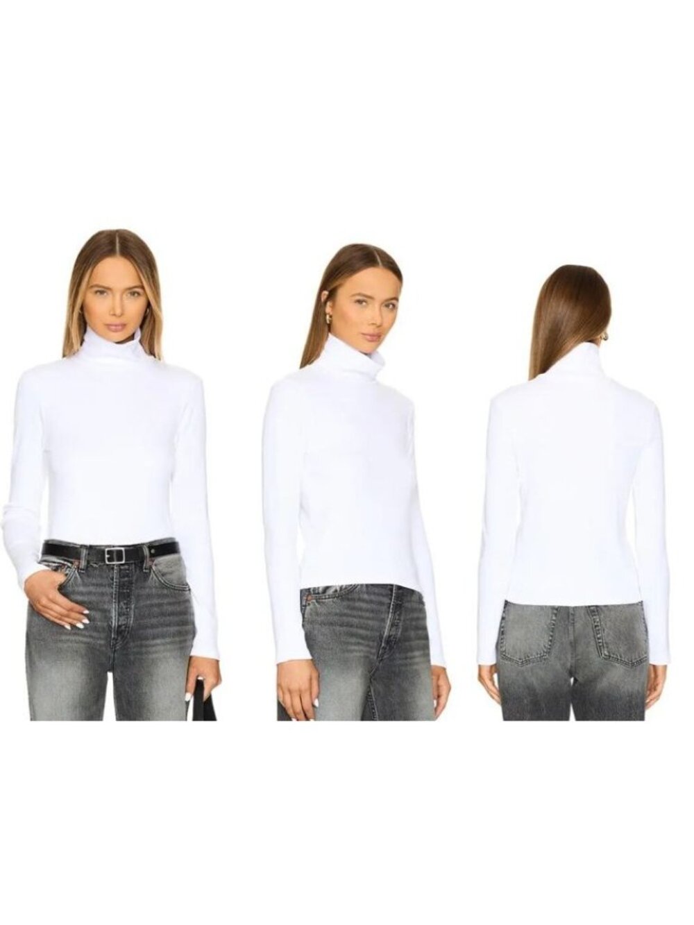 donni. White/Powder Ribbed Cotton Turtleneck, Women Size XXL